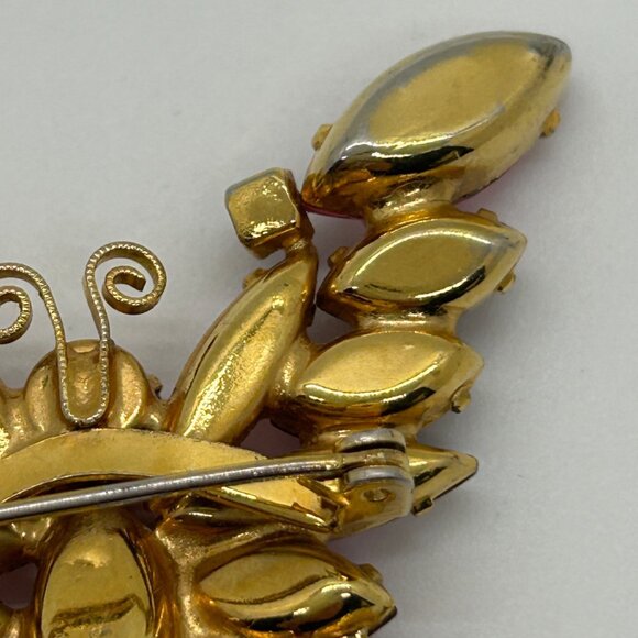 Vintage Juliana Butterfly Brooch Pink Fuchsia Rhinestone Pin Retro Gold Tone 762 - Picture 8 of 16